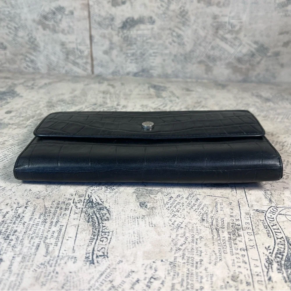 Monsac trifold croc embossed leather wallet